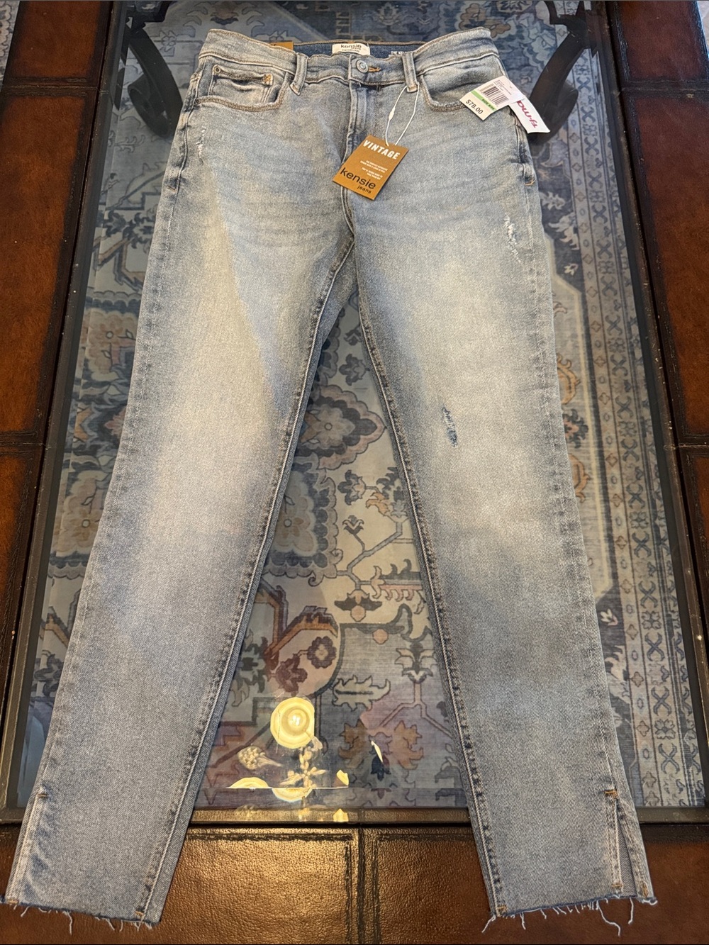 Kensie Washed Light Blue Skinny Jeans with Raw Hem